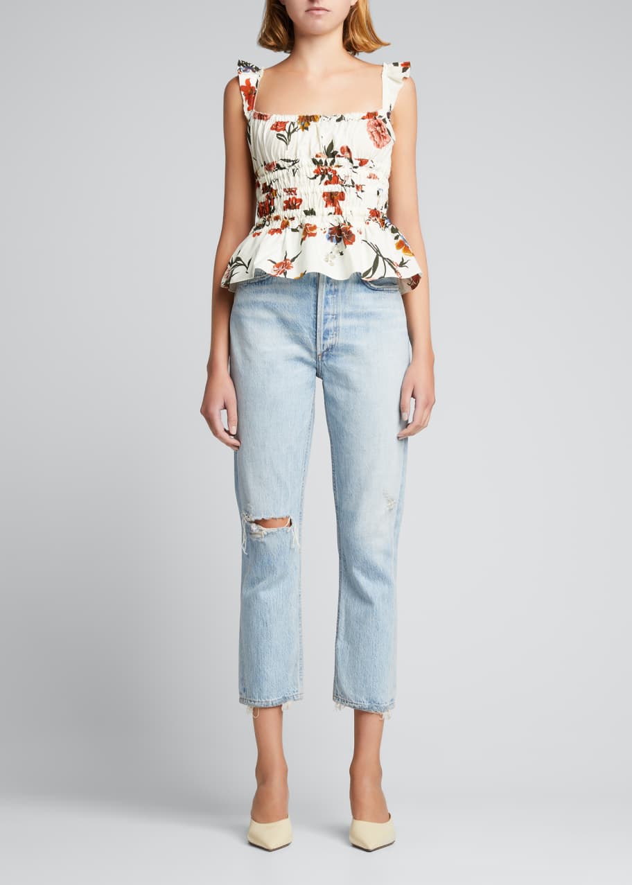 Brock Collection Silvia Floral Smocked Peplum Tank Top Bergdorf