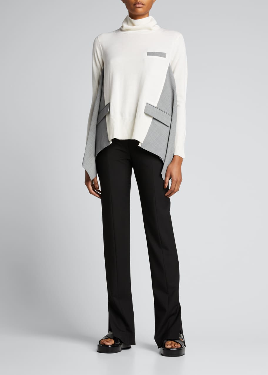 SACAI Suiting Mix Turtleneck w Flared Sides Bergdorf Goodman