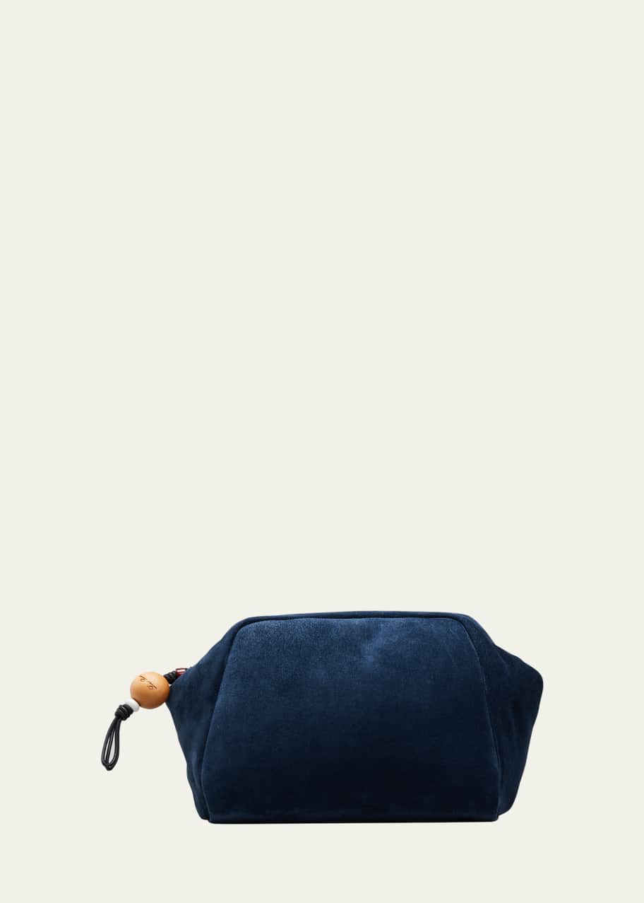 Loro Piana Pad Cashmere-Suede Pouch Clutch Bag Navy Blue