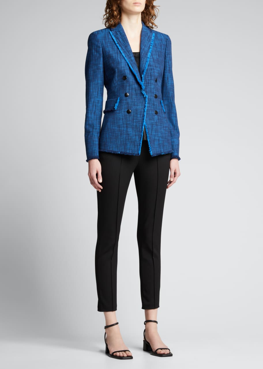 Akris punto Denim Tweet FringeEdge Jacket w/ DoubleBreasted Illusion Bergdorf Goodman