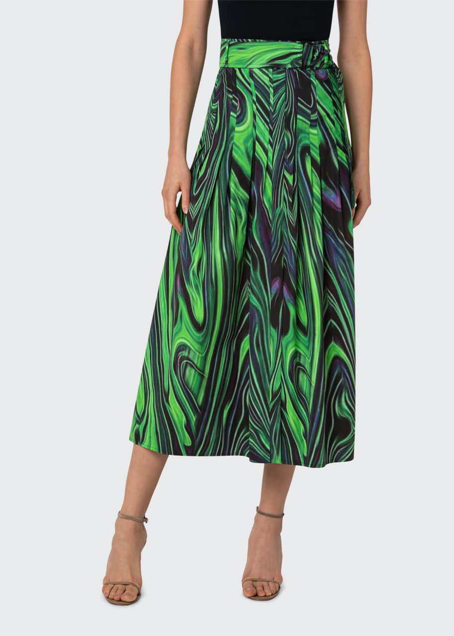 Akris punto Swirl-Print Pleated Gabardine Maxi Skirt - Bergdorf Goodman