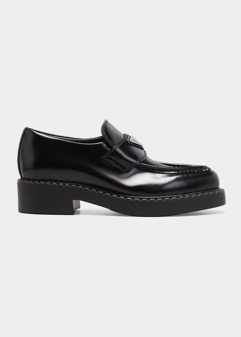 Prada Leather Logo Loafers - Bergdorf Goodman