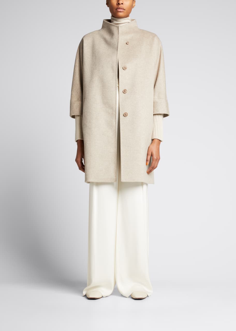 Cinzia Rocca Stand Collar Wool Cashmere Coat w Knit Cuffs Bergdorf Goodman