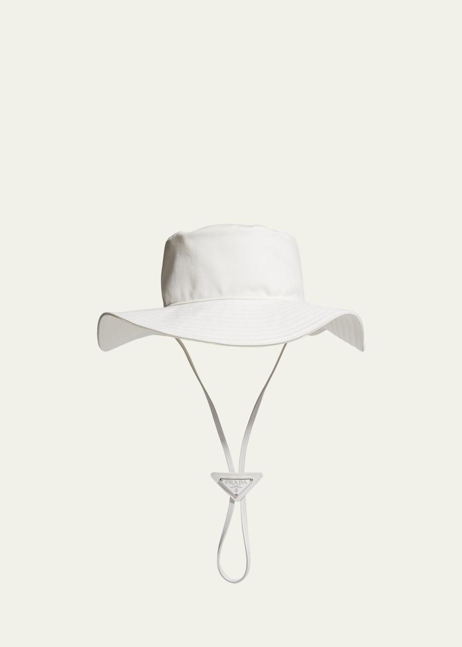 PRADA バケットハット ホワイト 白 トライアングルロゴ プレート Prada Men's Triangle Logo Drill Bucket Hat - Bergdorf Goodman