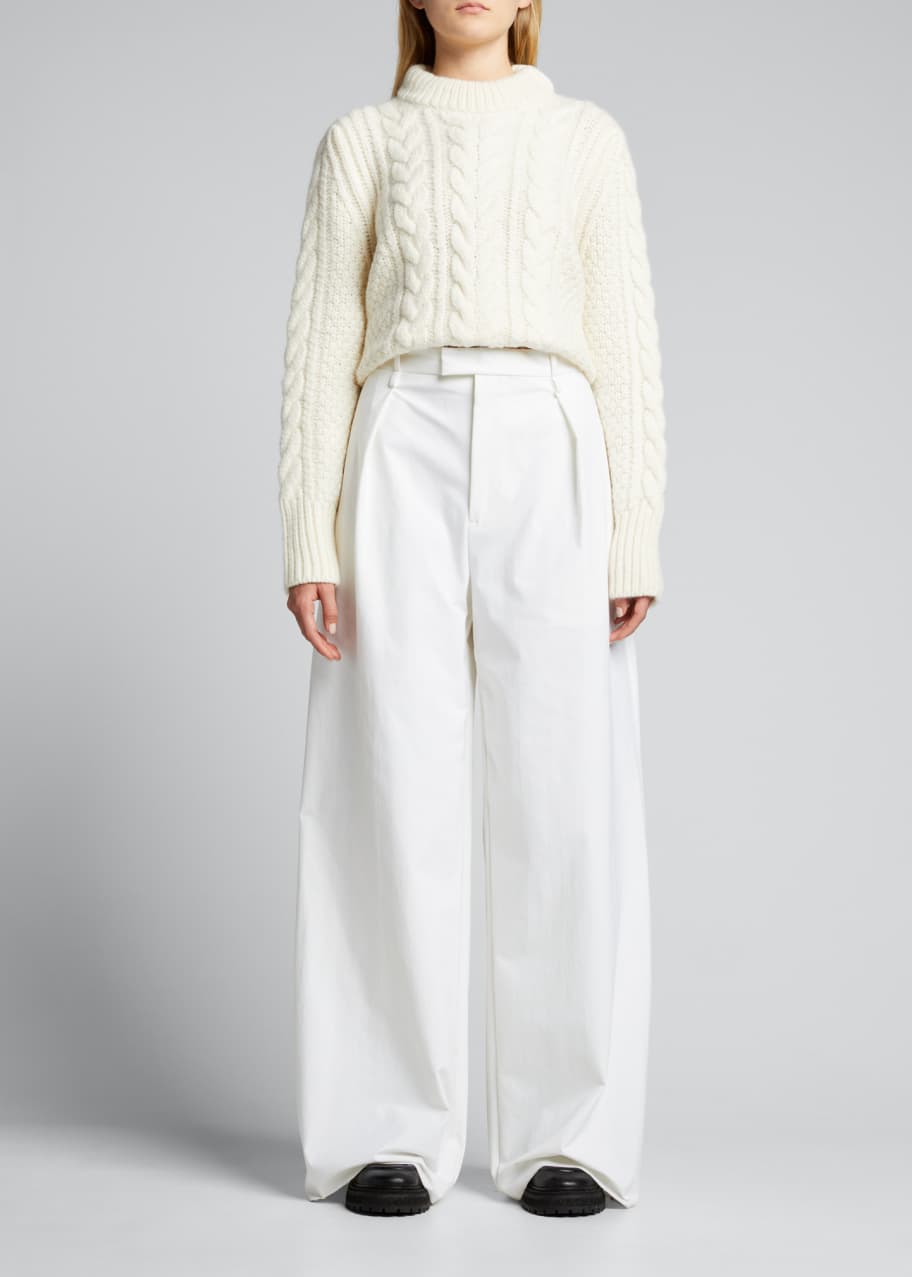 Cecilie Bahnsen Tie-Back Cable-Knit Wool Sweater Bergdorf Goodman