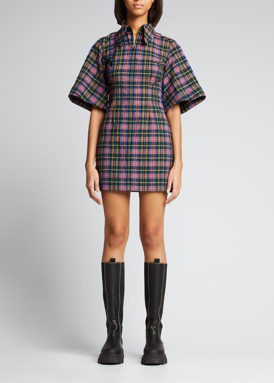 Ganni Seersucker Check Mini Dress - Bergdorf Goodman