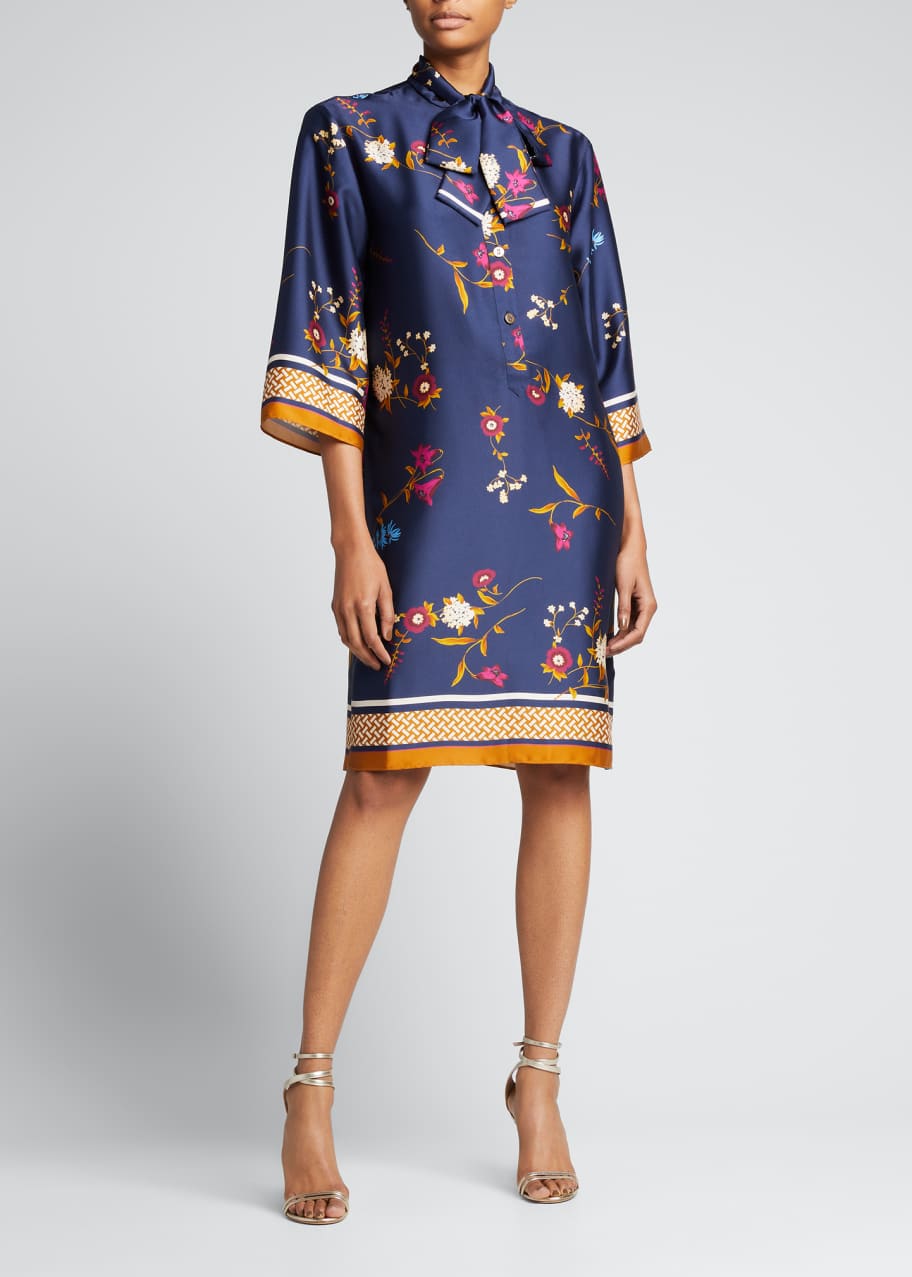 Rickie Freeman for Teri Jon Scarf Print Tie Neck Shift Dress Bergdorf Goodman