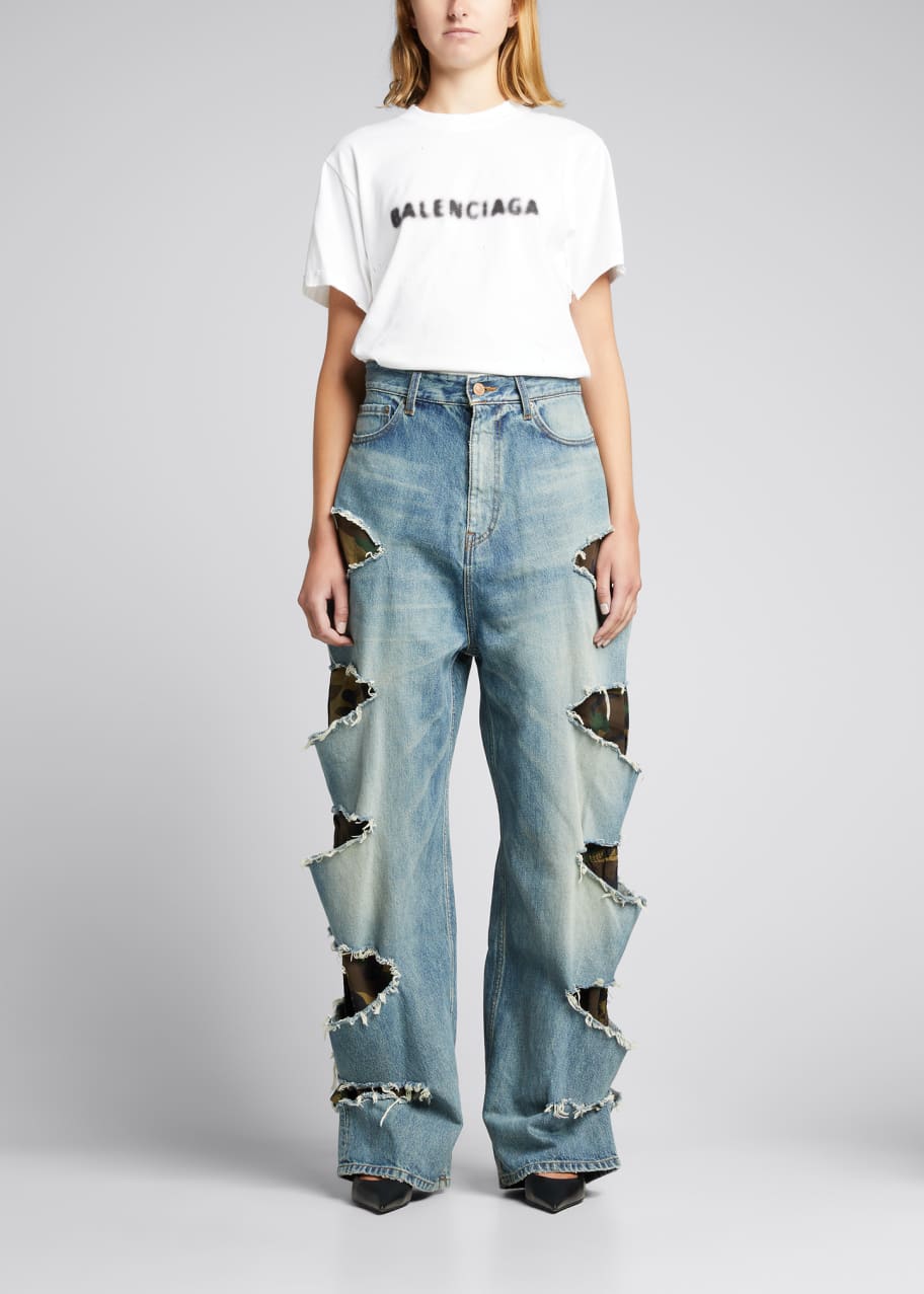 Balenciaga Slash Denim Jeans w/ Camo Print Lining - Bergdorf Goodman