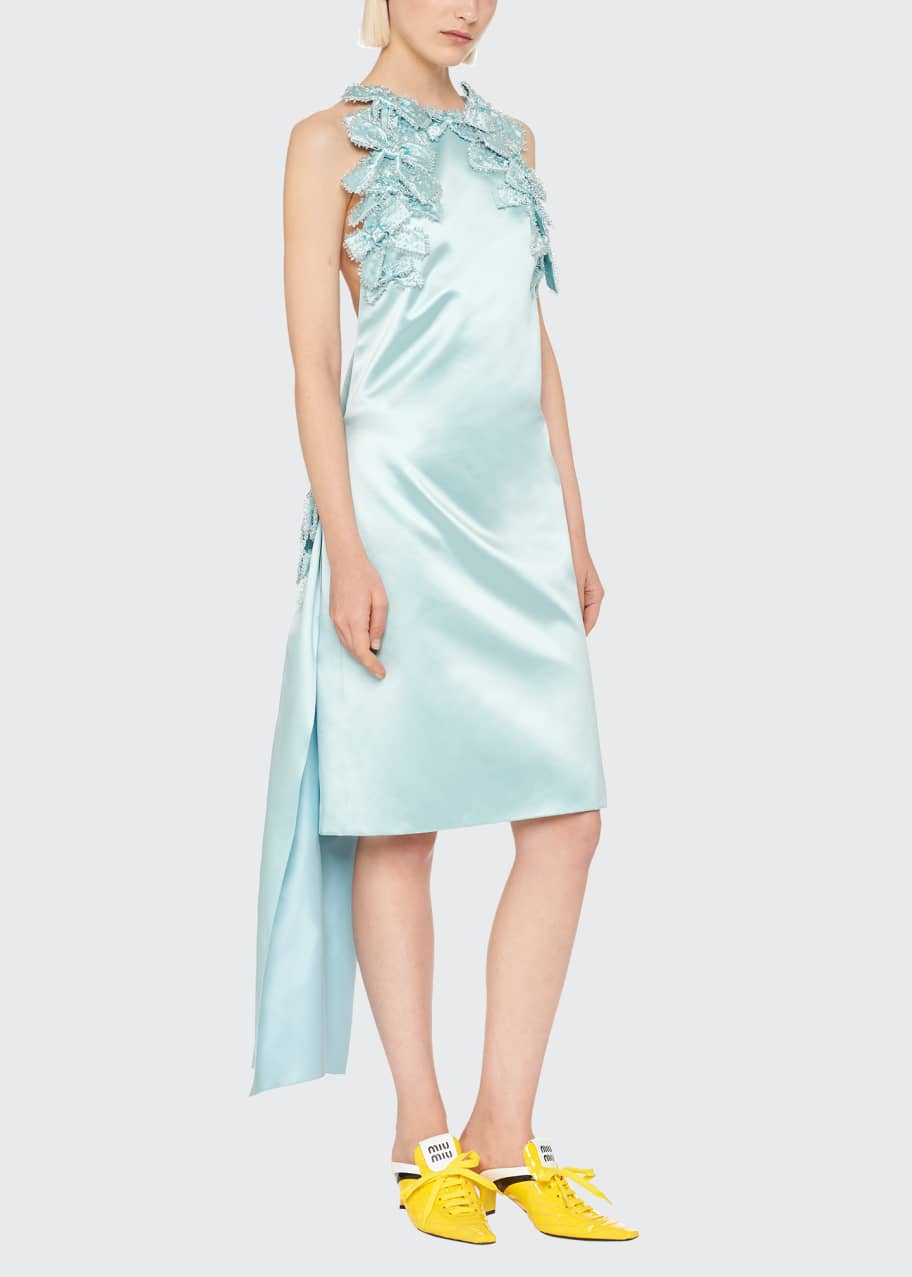 Miu Miu Bow-embellished Cutout Wool And Silk-blend Mini Dress In