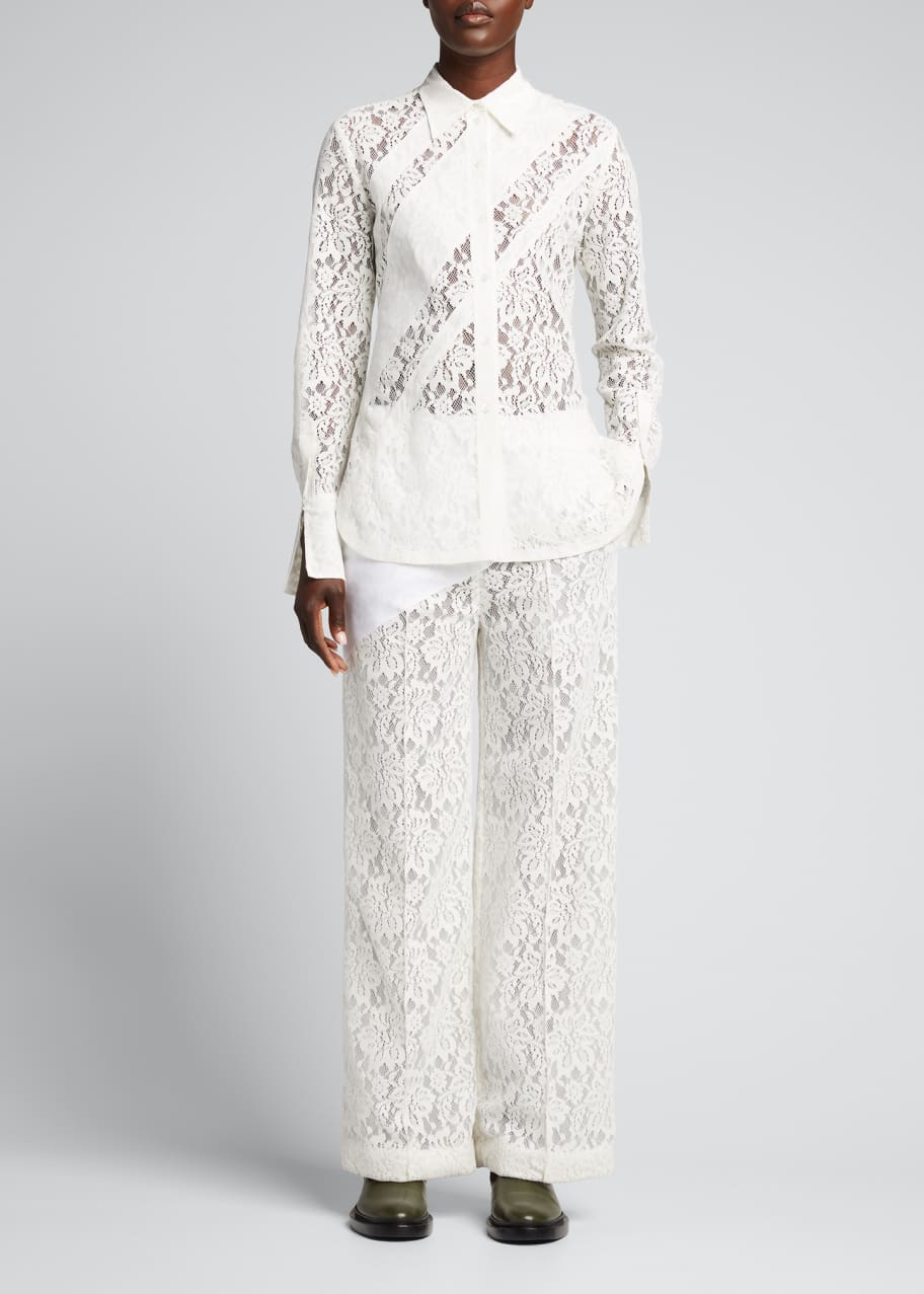 Flocked Lace Straight-Leg Trousers