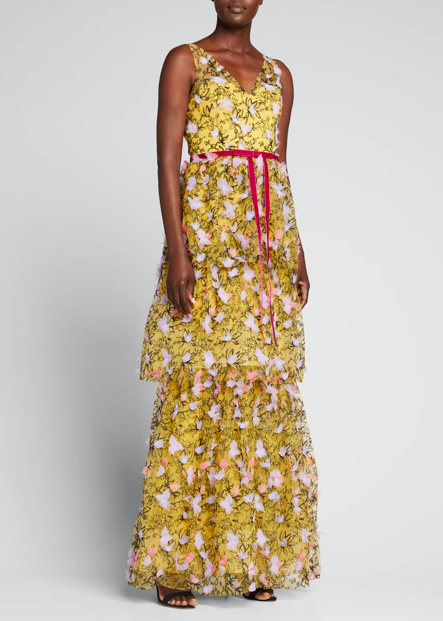 3 Tiered Embroidered Tulle Gown