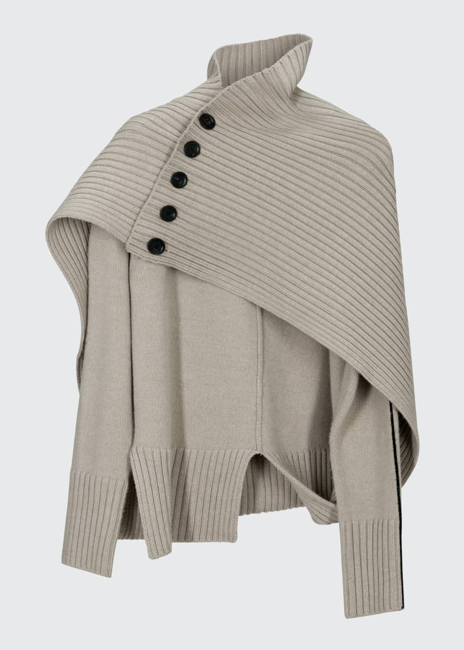 Wool Shoulder-Button Turtleneck Cape Sweater