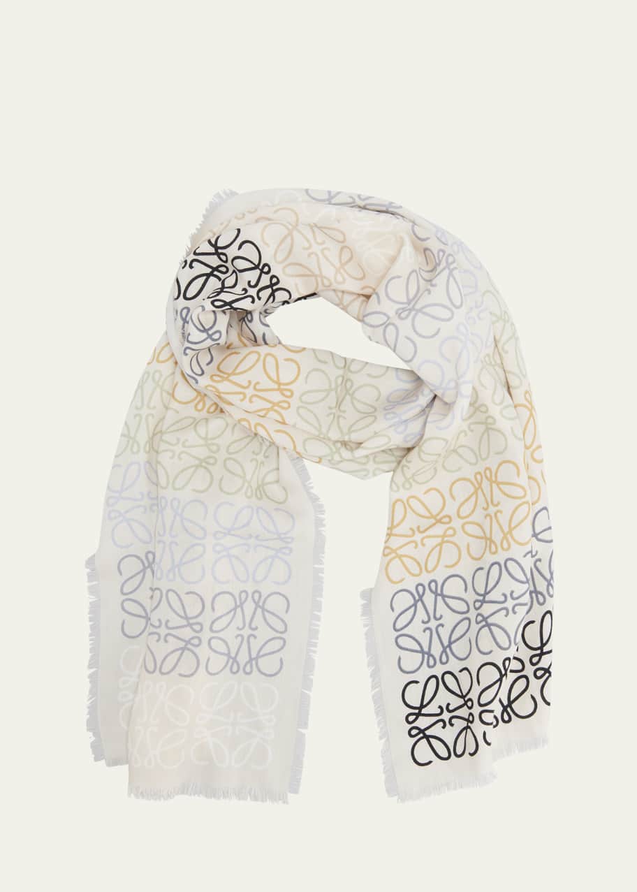 ★LOEWE Anagram Lines Scarf In Wool Silk and Cashmere★ Loewe Multicolor Anagram Lines Wool-Blend Scarf - Bergdorf