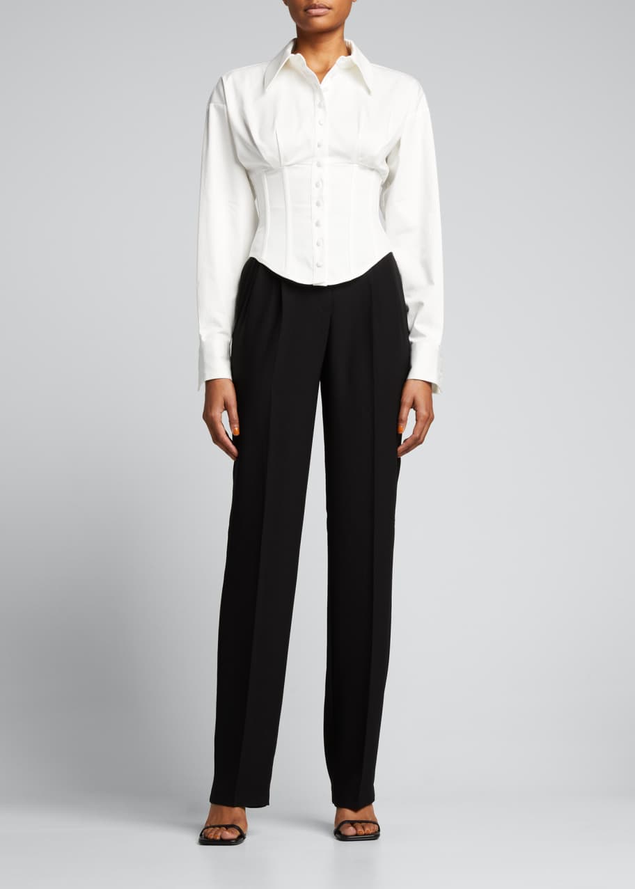 white christmas dresses Corset-Lace Button-Front Poplin Shirt – New York & Company main image 1