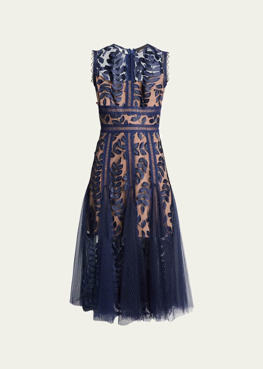 Saba Leaf Applique Lace Midi Dress