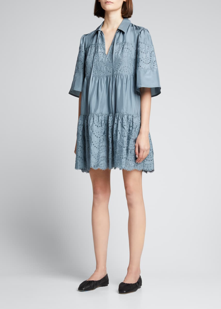 Rebecca Taylor Rippled Eyelet Silk Dress - Bergdorf Goodman
