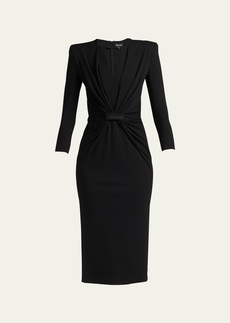 Giorgio Armani Draped Milano Stitch Midi Dress - Bergdorf Goodman