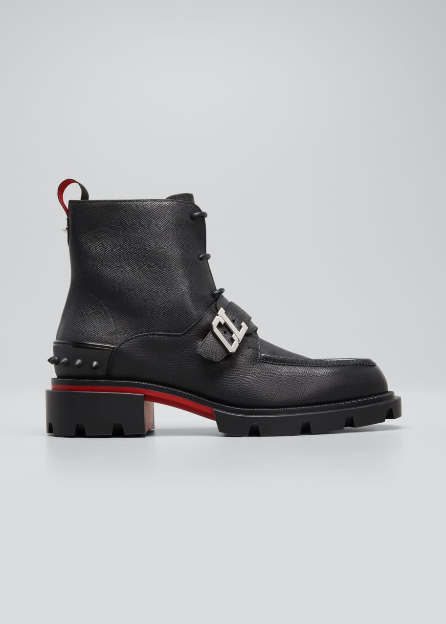 Men's Our Georges Red Sole Textured Leather Combat Boots