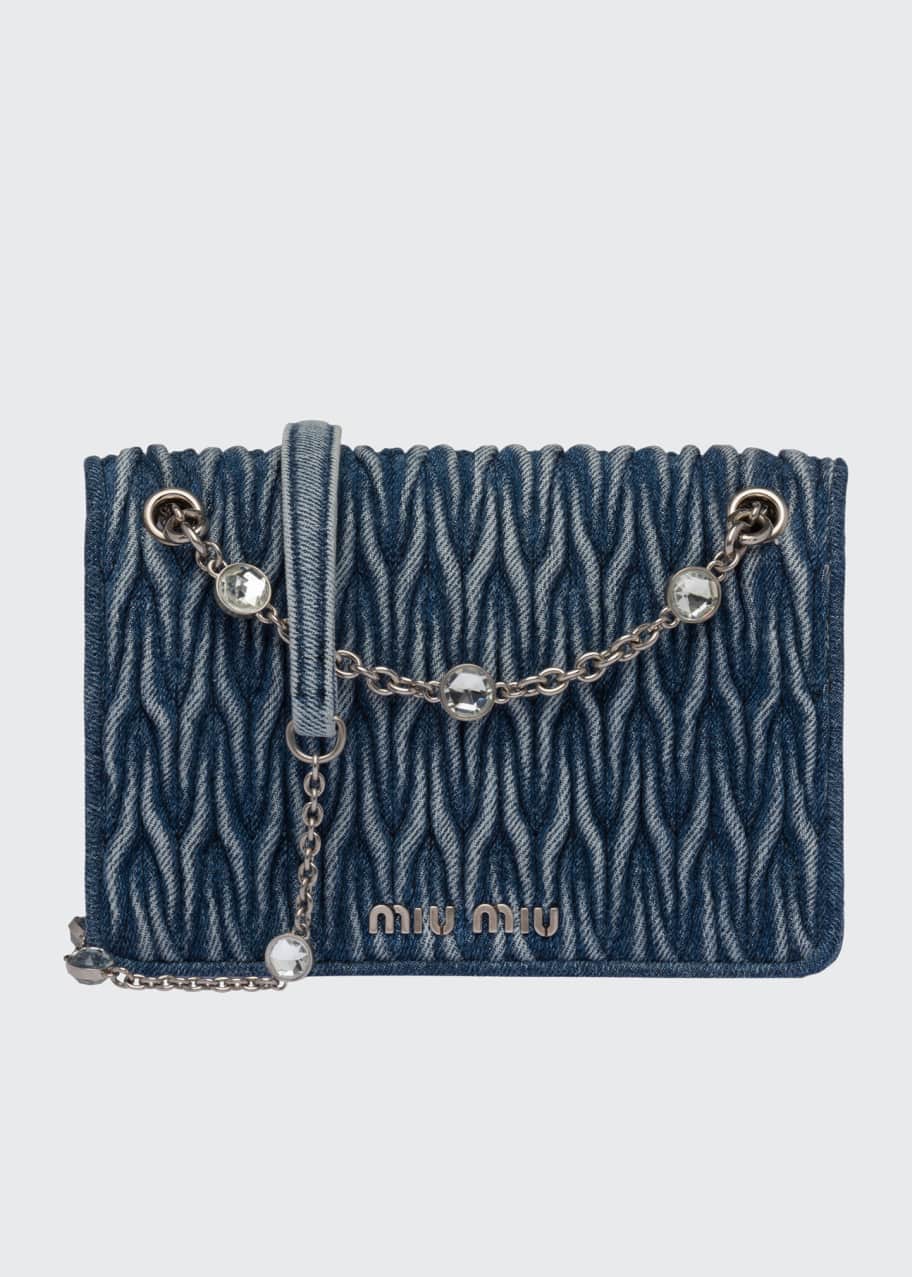 Miu Miu Mini Quilted Denim Crystal Crossbody Bag - Bergdorf Goodman