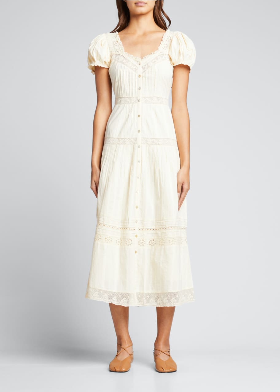 LoveShackFancy Carabella Embroidered Lace Midi Dress - Bergdorf Goodman