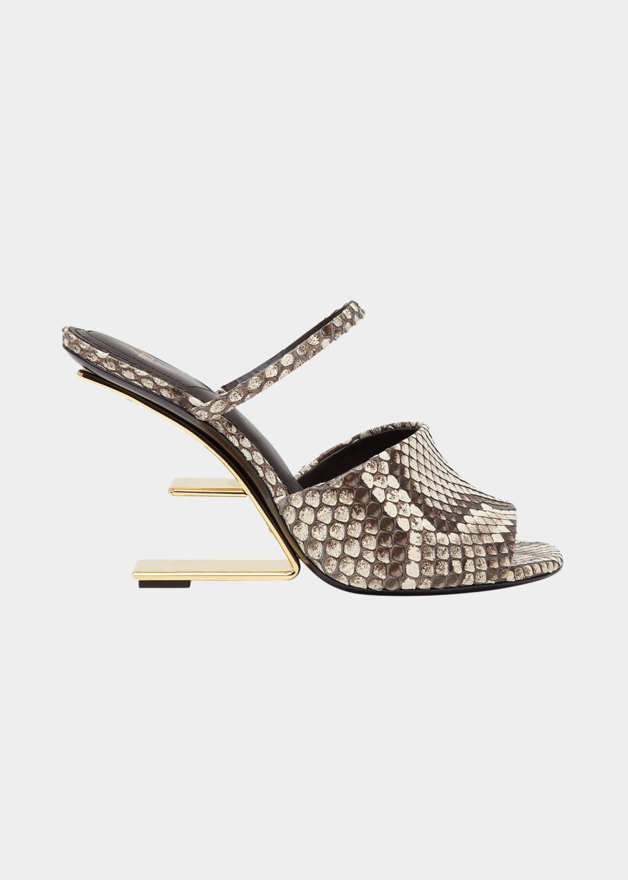 Fendi 95mm Python Metallic-Heel Slide Sandals - Bergdorf Goodman