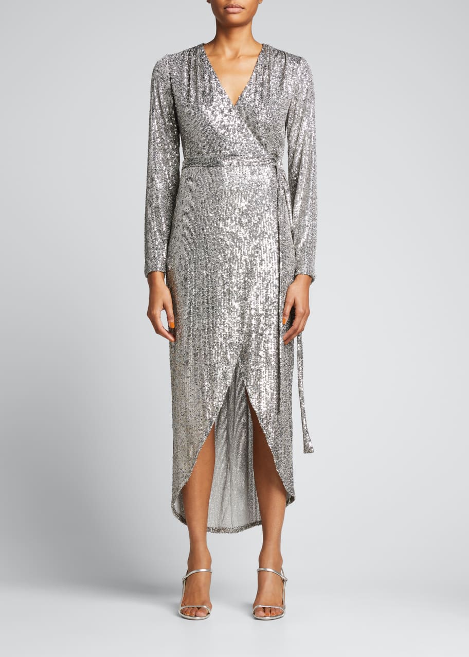 Falan Sequin Long Sleeve Wrap Dress