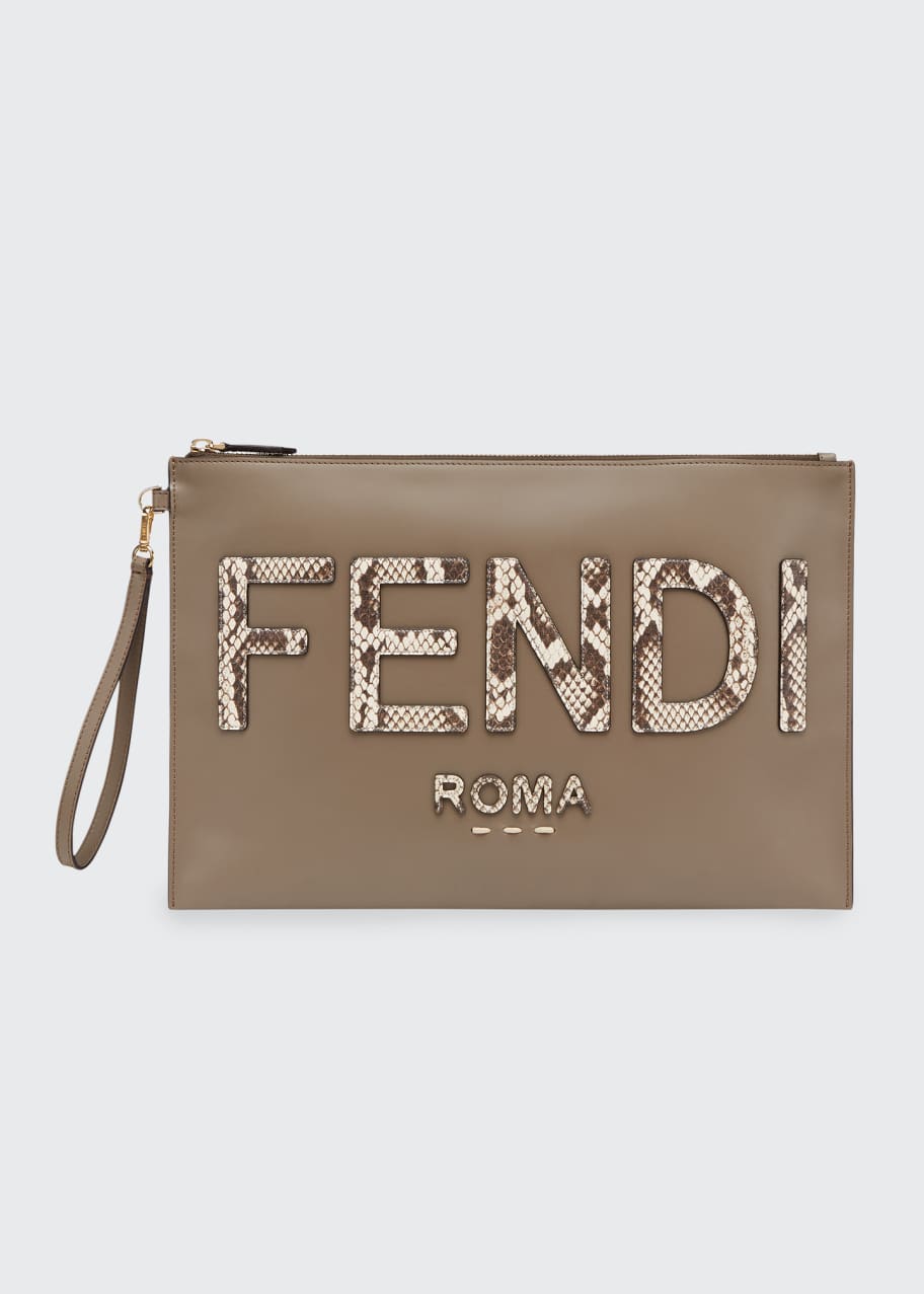 Fendi Roma Mixed Leather Large Zip Pouch - Bergdorf Goodman