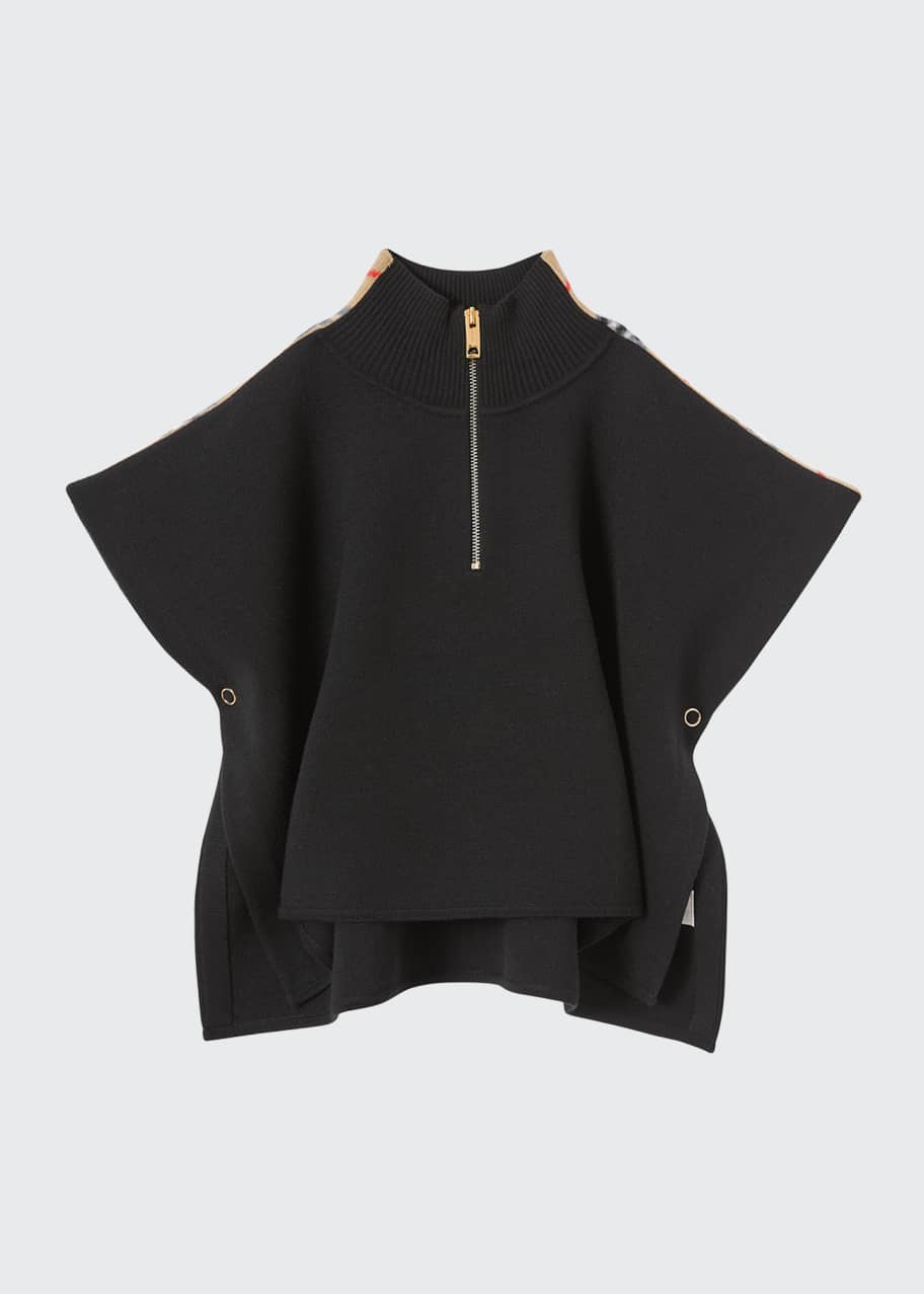 Burberry Girl's Vintage Check Trim Wool Cape, Size M-L Bergdorf