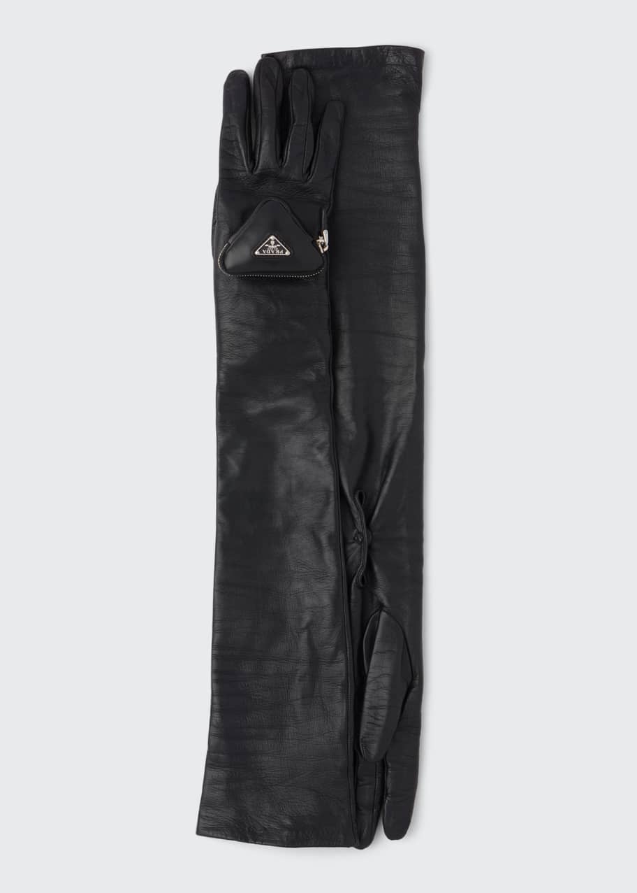 Prada Long Napa Gloves w/ Triangle Zip Pouch Bergdorf Goodman