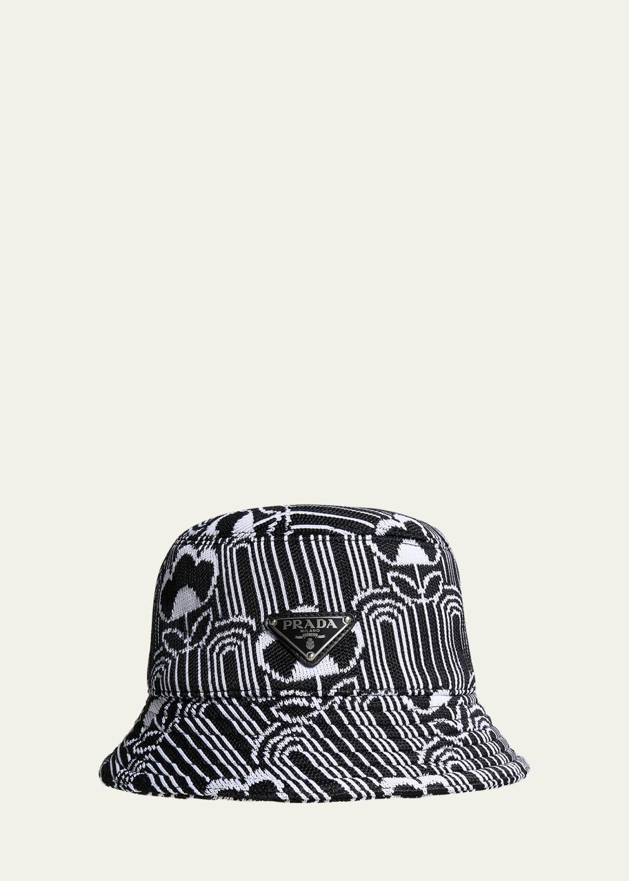 PRADA BUCKET HAT ( Jacquard printed) size L - Prada Bucket Hat Gray Print Re-Nylon Pattern Padded  main image 4
