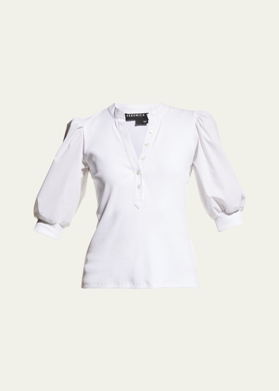 ASTR Cailey Linen Puff Sleeve Button-Front Top
