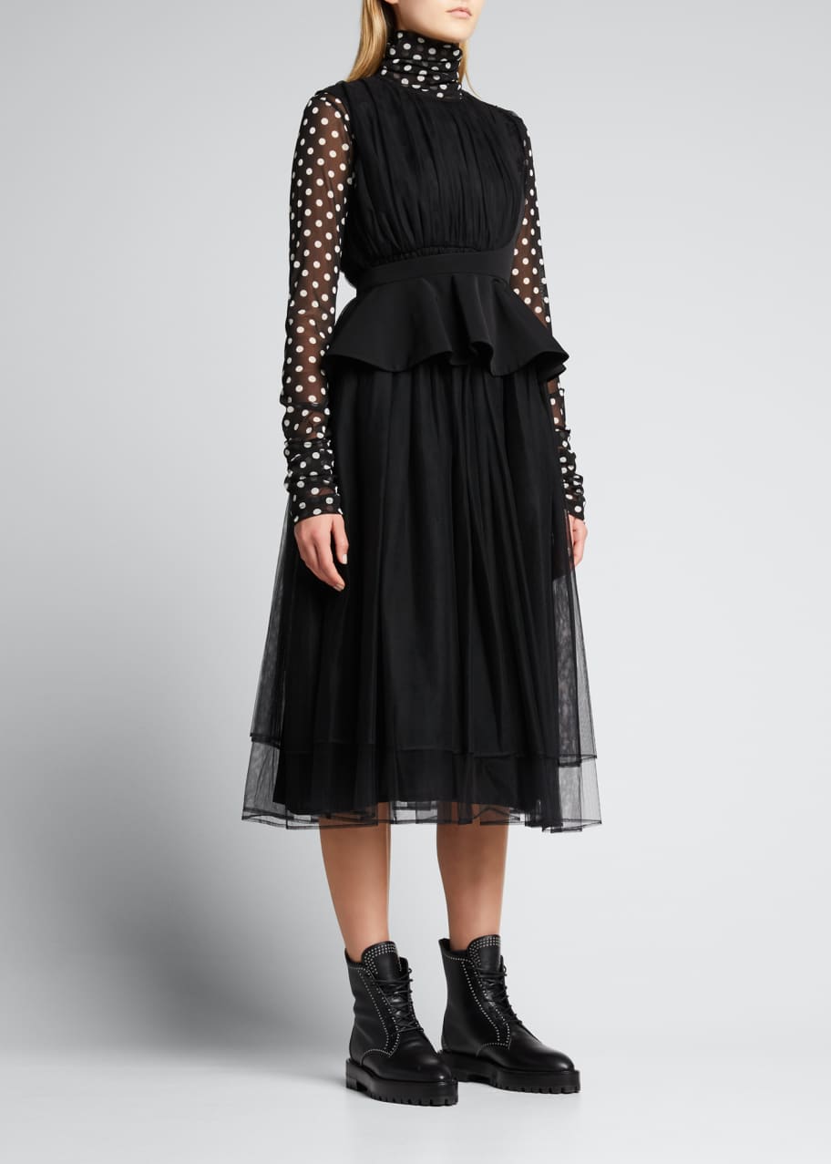 Noir Kei Ninomiya Tulle Layered Peplum Midi-Dress - Bergdorf Goodman