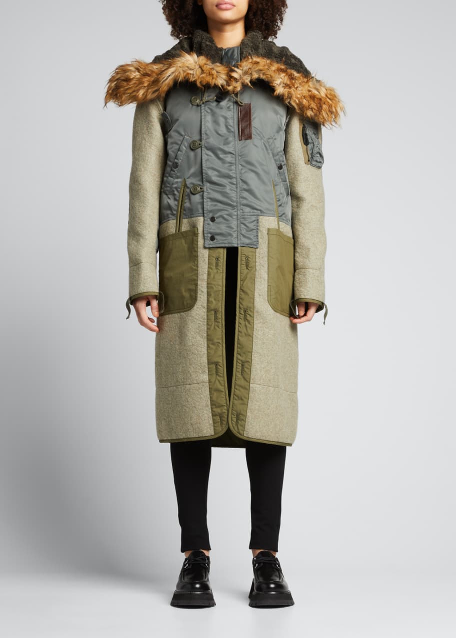 Junya Watanabe Mixed-Media Faux Fur Zip Hooded Coat - Bergdorf Goodman