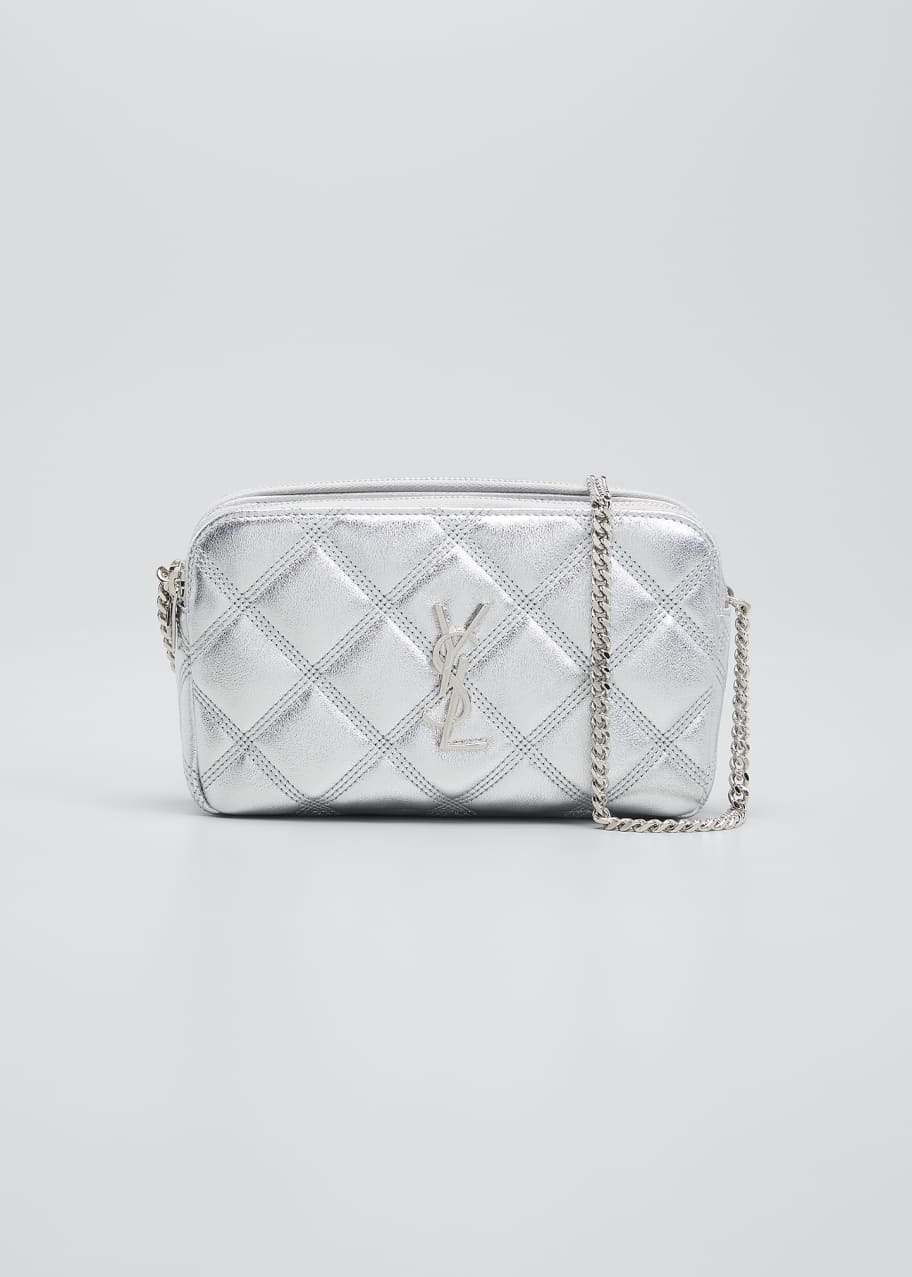 Saint Laurent YSL Metallic Quilted DoubleZip Pouchette Crossbody Bag