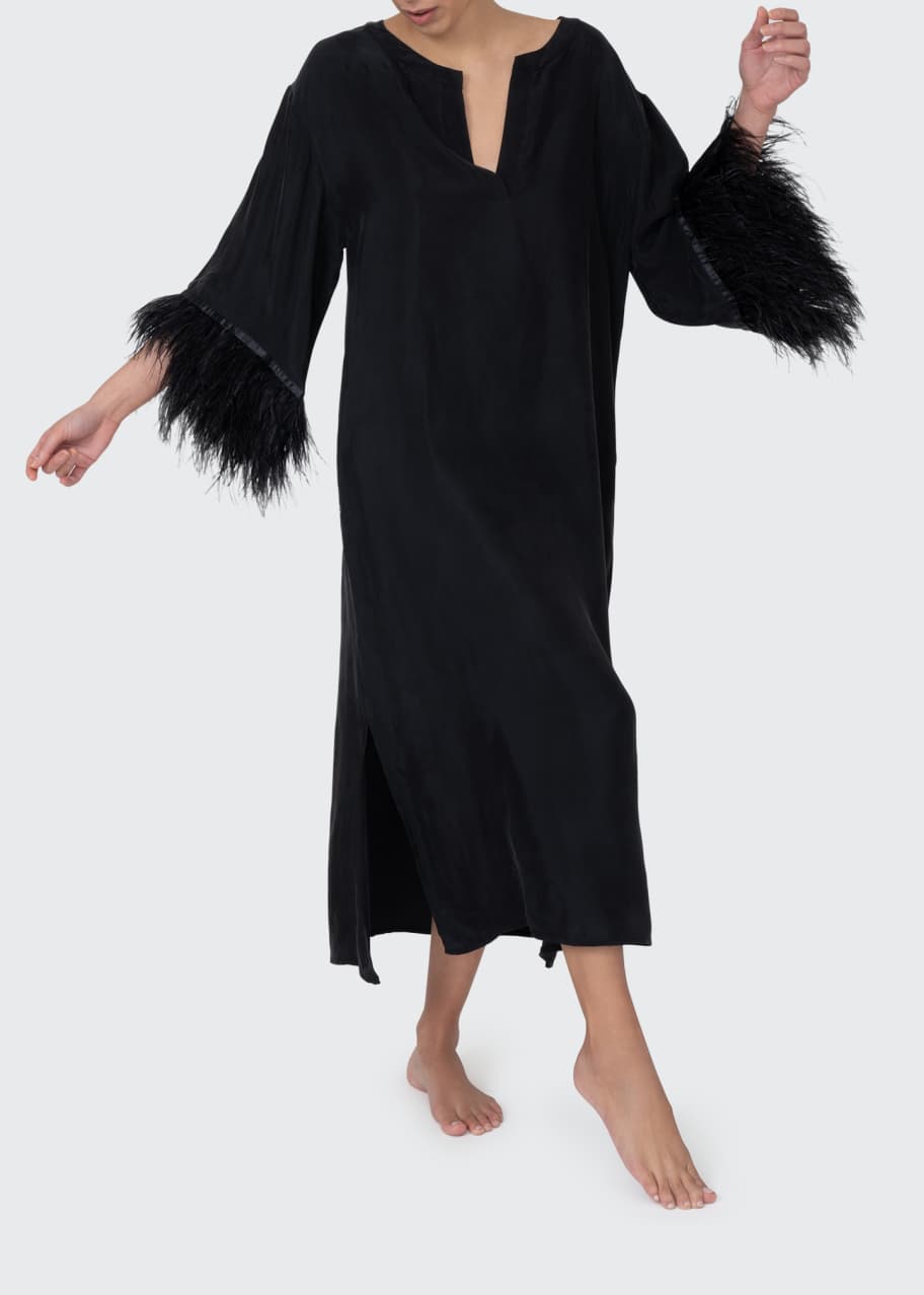 Rya Collection Swan Feather-Cuff Caftan - Bergdorf Goodman