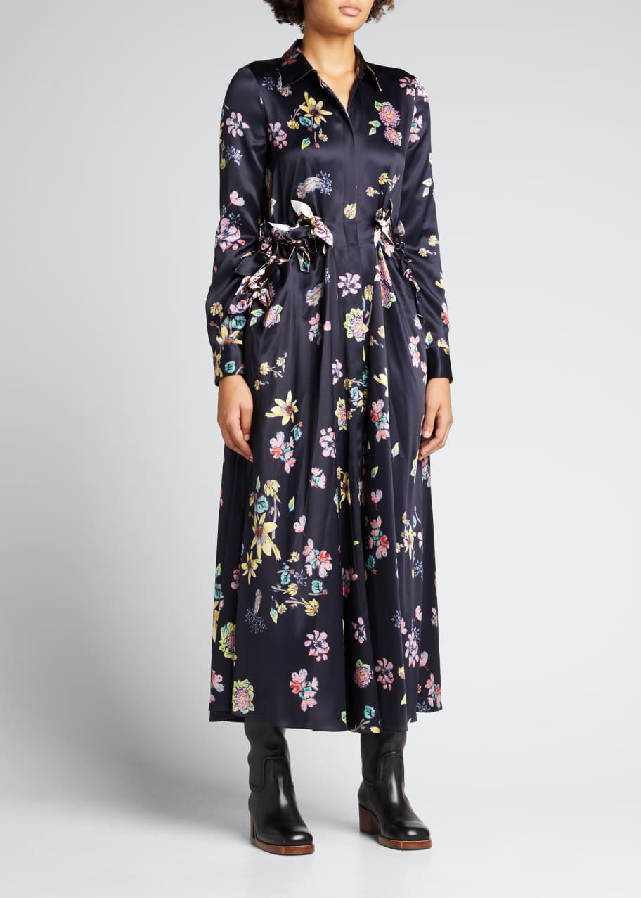Image 1 of 1: Clive Floral-Print Button-Down Silk Shirtdress