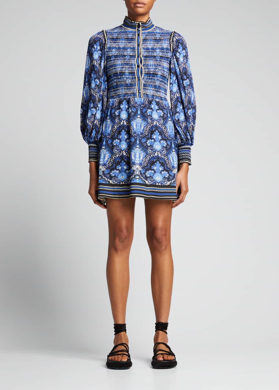 ALICE + OLIVIA Elvira Button-Front Smocked Mini Dress - Bergdorf Goodman
