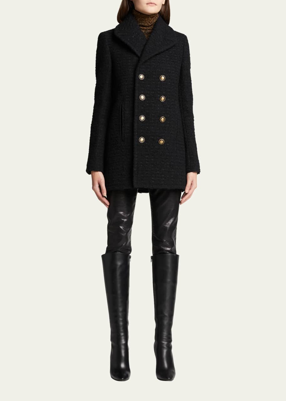 Saint Laurent Tweed Double-Breasted Car Coat - Bergdorf Goodman | DOUBLE BREASTED CAR COAT -COW LTHR. | その他 | ニードルス