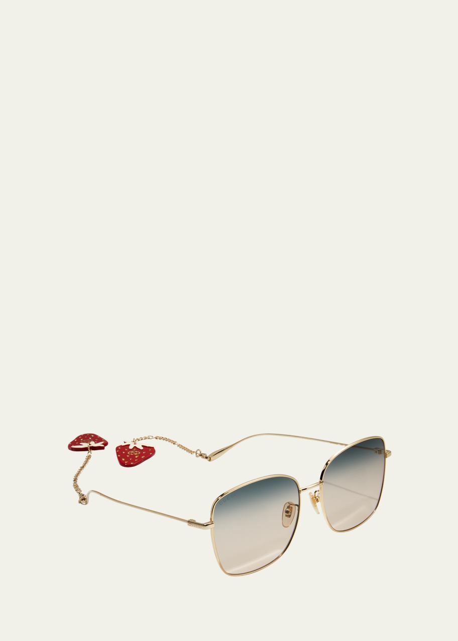 Gucci Oversized Square Metal Sunglasses w/ Strawberry Drops  display picture 1