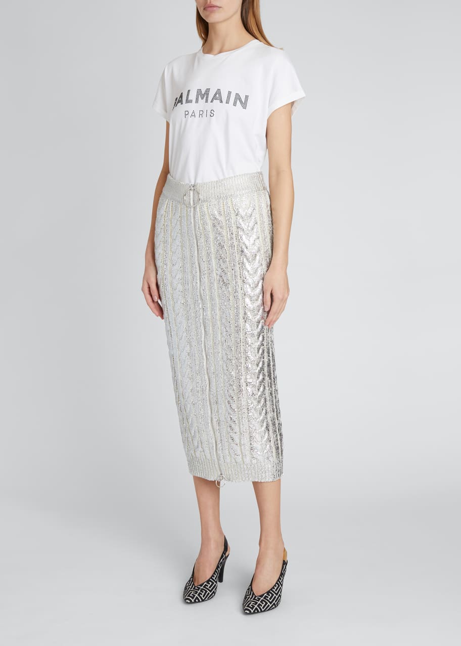 Balmain Metallic Coated Zip Front Midi Skirt Bergdorf Goodman