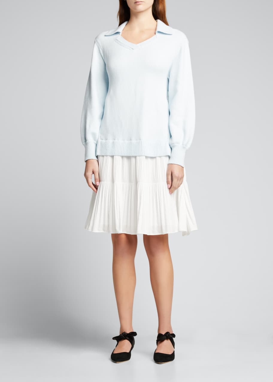 ADEAM Aster MixedMedia Tiered Dress Bergdorf Goodman