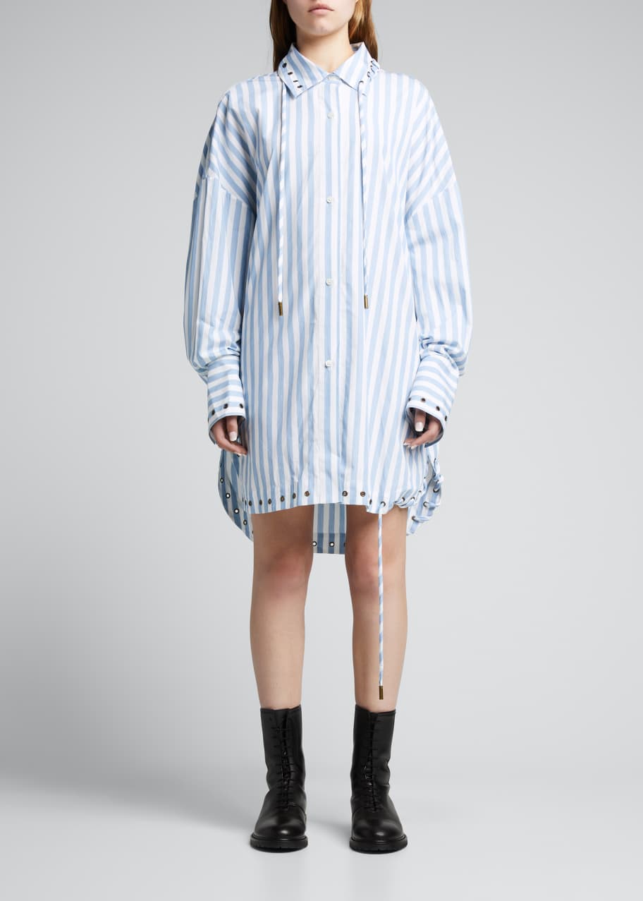 Monse Stripe-Print Oversized Eyelet Collared Shirtdress - Bergdorf Goodman