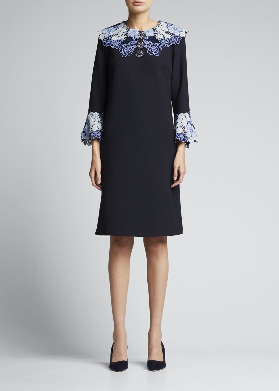 green emerald velvet dress Ivory Lace Shift Dress – Monique Lhuillier main image 0