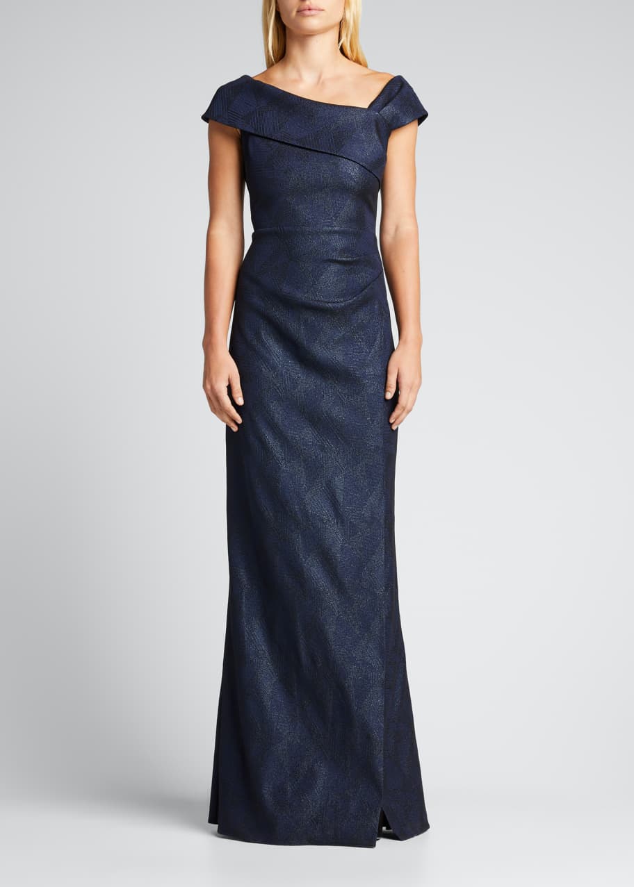 knee length dresses for ladies The Genevieve Navy Blue Floral Jacquard Midi Dress - All Dresses main image 0