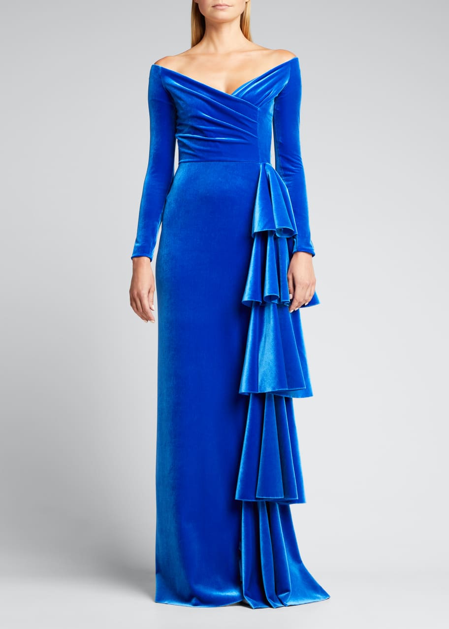 Chiara Boni La Petite Robe Trinity V-Neck Side-Drape Velvet Gown ...