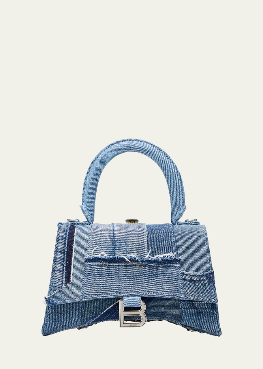 Balenciaga Hourglass Upcycled Denim Patchwork Top-handle Bag In
