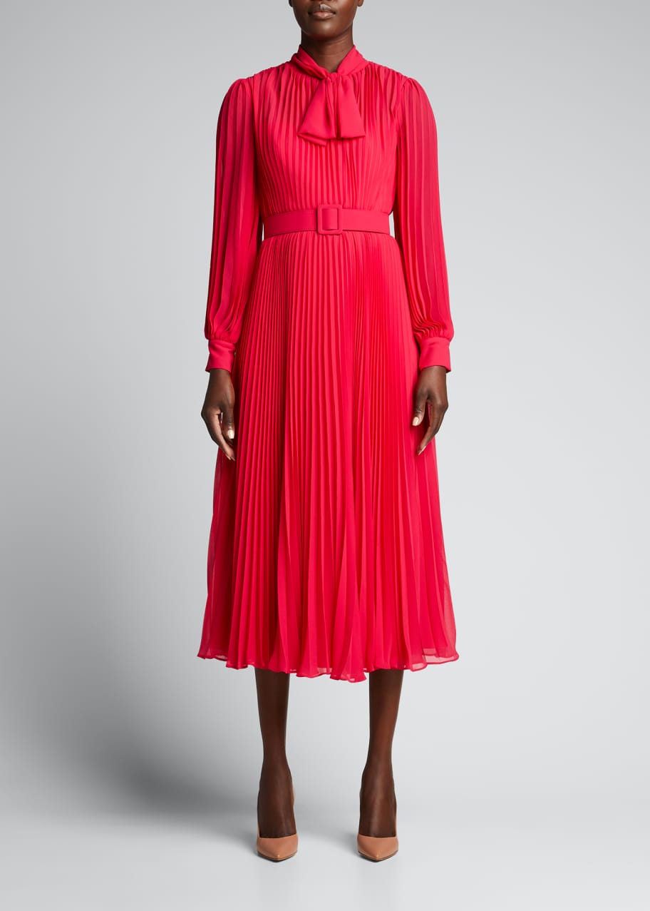 open lace back dress Tie Neck Pleated Dress main image 1