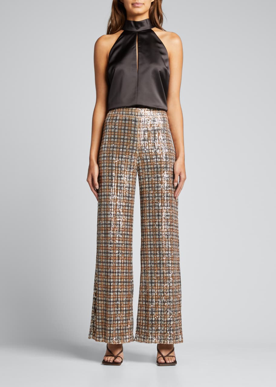 Badgley Mischka Collection Plaid Sequin Pants Bergdorf Goodman 4241