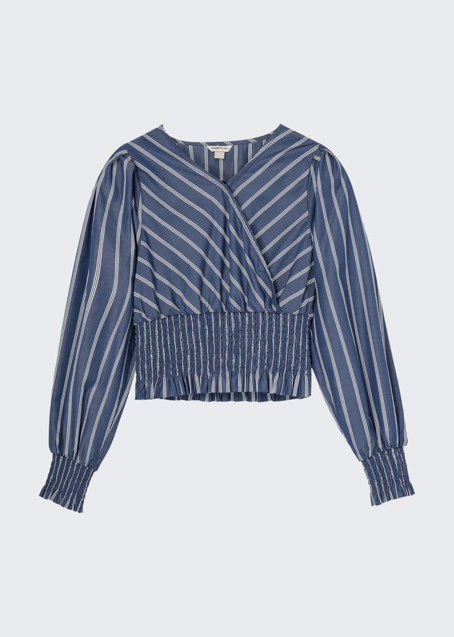 Habitual Girl's Striped Smocked Wrap Top, Size 7-16 - Bergdorf Goodman