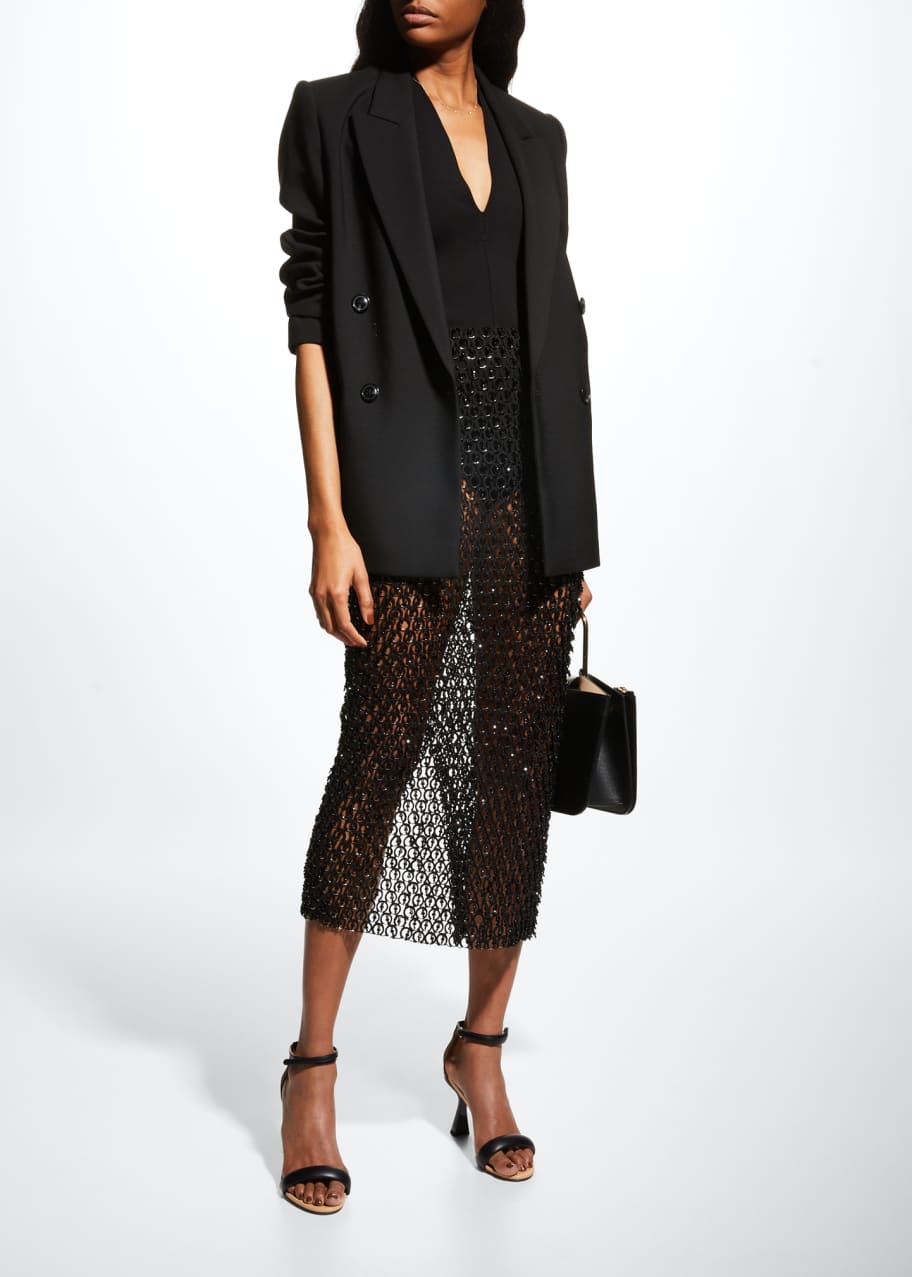 Image 1 of 1: Beaded Lasercut Silk Chiffon Midi Skirt